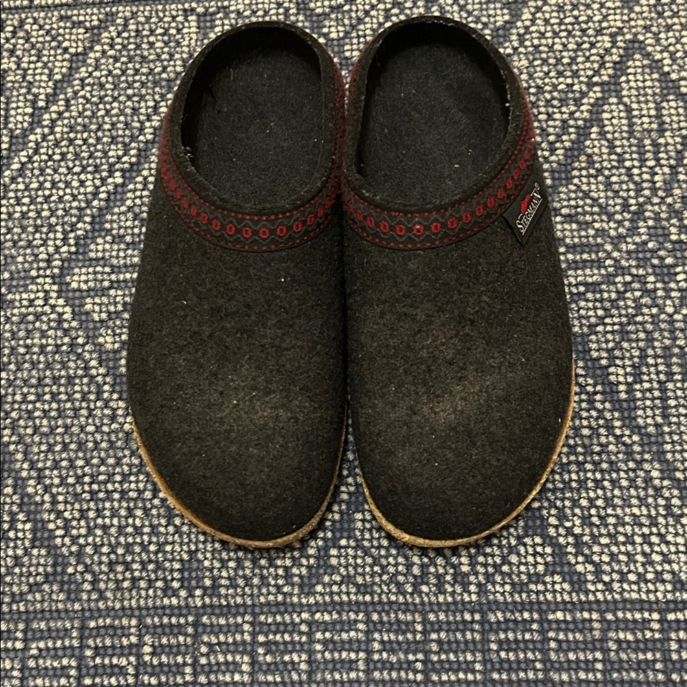 Black Slippers with Red Trim